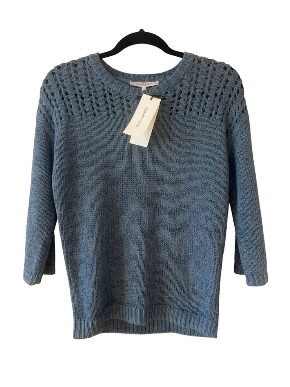 Gerard Darel Blue Open Knit Detail Cotton Ramie Sweater New with Tags Small
